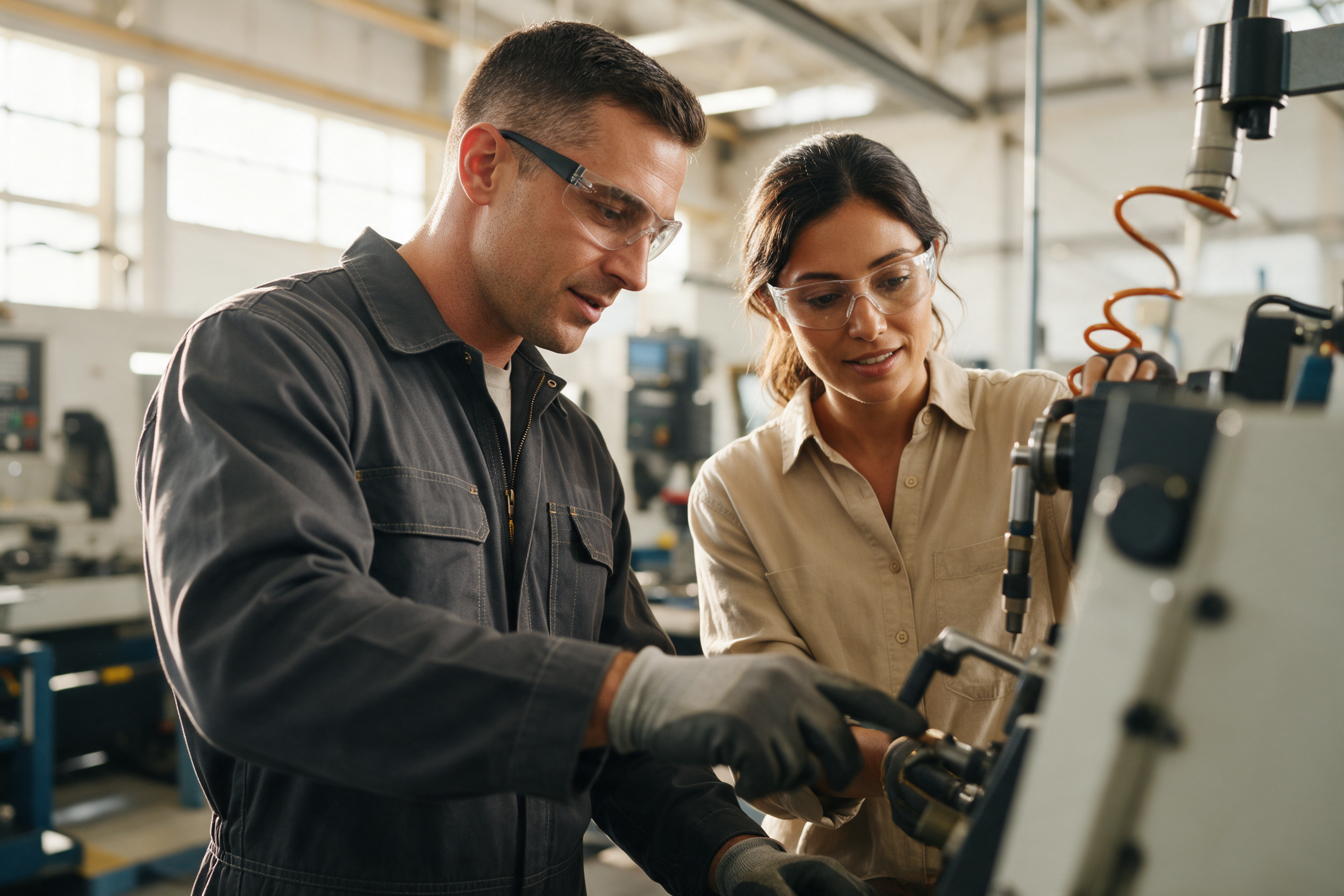 Illustration of technical specialists collaborating in manufacturing